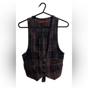 FARLOW JEANS BROWN PLAID VEST SIZE LARGE